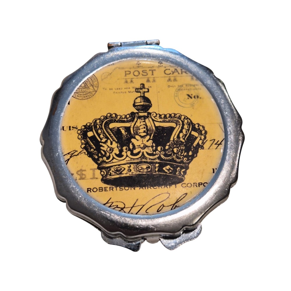 Crown Postcard Compact Mirror Robertson Aircraft Corp Silver Tone Scalloped